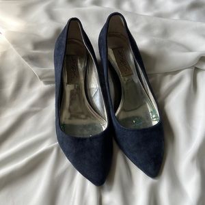 Blue leather kitten heels